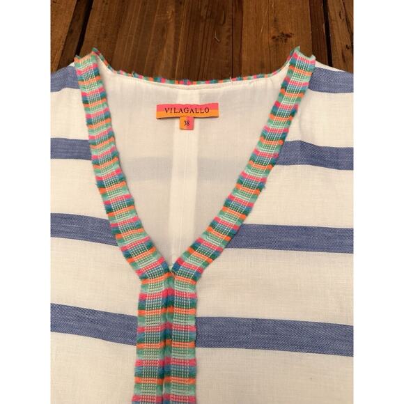 Vilagallo Linen Madison Maxi Dress Size 38 Striped Resort Coastal Vacation - Picture 8 of 16